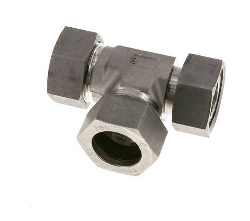 Raccord de coupe en T à angle droit en acier inoxydable 28L avec pivot 160 bar réglable ISO 8434-1