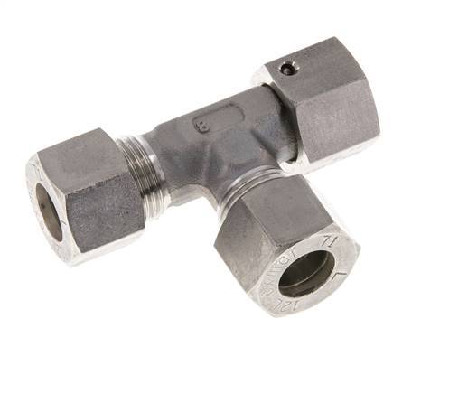 Raccord à compression en T à angle droit en acier inoxydable 12L avec pivot 315 bar FKM Réglable ISO 8434-1