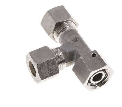 Raccord à compression en T à angle droit en acier inoxydable 12L avec pivot 315 bar FKM Réglable ISO 8434-1
