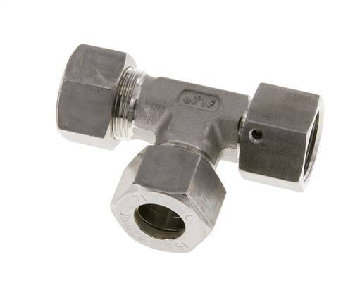 Raccord à compression en té à angle droit 15L en acier inoxydable avec émerillon 315 bar FKM Ajustable ISO 8434-1