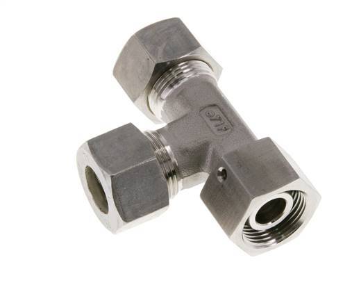 Raccord à compression en té à angle droit 15L en acier inoxydable avec émerillon 315 bar FKM Ajustable ISO 8434-1