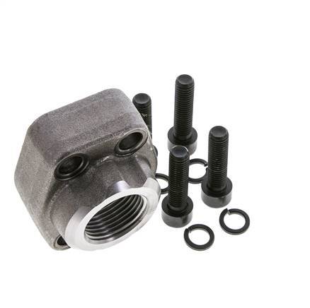 1-1/4'' SAE Flange 3000 PSI Plain Steel with G1'' Female Threads ISO 6162-1