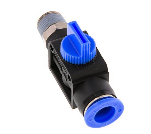 Vanne manuelle d'arrêt à 3/2 voies 12 mm - R3/8'' plastique/laiton Ventilation côté tube