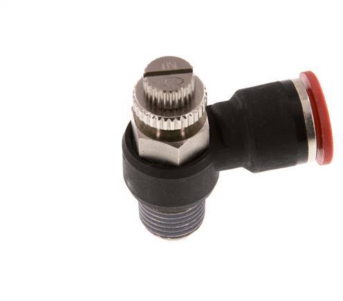 Coude d'entrée de silencieux de contrôle de débit 10 mm - R1/4'' laiton/PA 66