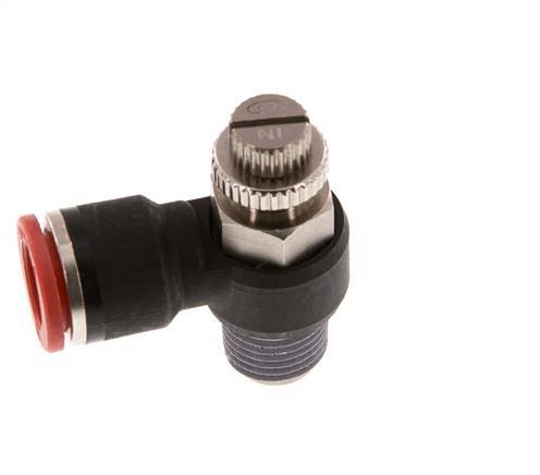 Coude d'entrée de silencieux de contrôle de débit 10 mm - R1/4'' laiton/PA 66