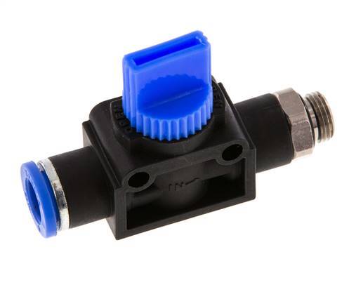Vanne manuelle d'arrêt à 3/2 voies 8 mm - G1/8'' plastique/laiton Filetage côté ventilation