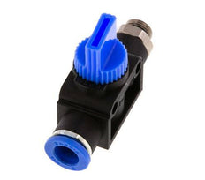 Vanne manuelle d'arrêt à 3/2 voies 8 mm - G1/8'' plastique/laiton Filetage côté ventilation