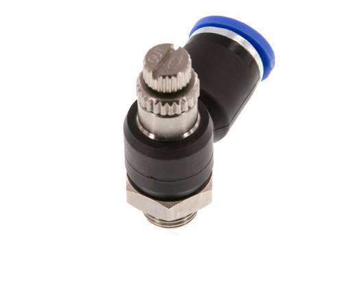 Coude de sortie de compteur du silencieux Flow Control 8 mm - G1/8'' laiton/PA 66