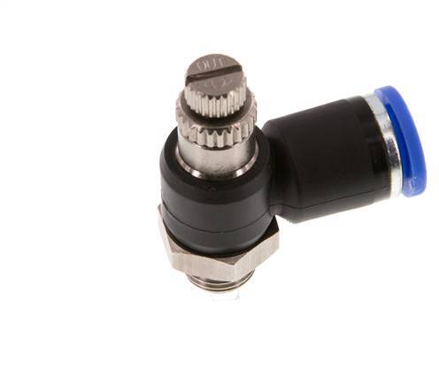 Coude de sortie de compteur du silencieux Flow Control 8 mm - G1/8'' laiton/PA 66