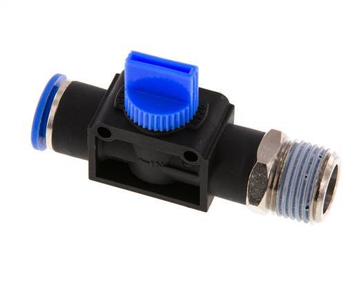 Vanne manuelle d'arrêt à 3/2 voies 12 mm - R1/2'' plastique/laiton Ventilation côté tube