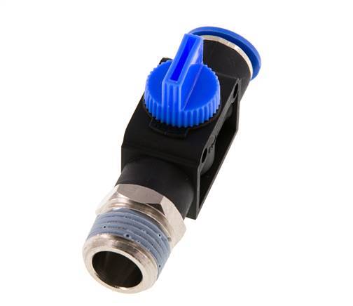 Vanne manuelle d'arrêt à 3/2 voies 12 mm - R1/2'' plastique/laiton Ventilation côté tube