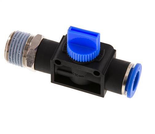Vanne manuelle d'arrêt à 3/2 voies 12 mm - R1/2'' plastique/laiton Ventilation côté tube