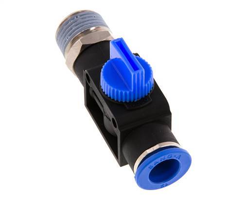 Vanne manuelle d'arrêt à 3/2 voies 12 mm - R1/2'' plastique/laiton Ventilation côté tube