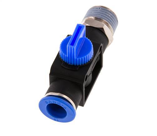 Vanne manuelle d'arrêt à 3/2 voies 12 mm - R1/2'' plastique/laiton Ventilation côté tube