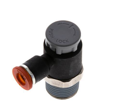 Vanne de régulation de débit Coude d'entrée 6 mm - R3/8'' Laiton/ Contre-écrou PA 66