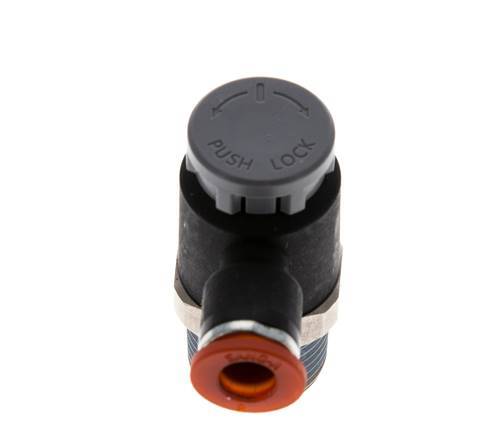 Vanne de régulation de débit Coude d'entrée 6 mm - R3/8'' Laiton/ Contre-écrou PA 66