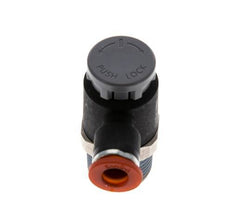 Vanne de régulation de débit Coude d'entrée 6 mm - R3/8'' Laiton/ Contre-écrou PA 66