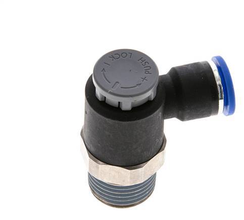 Vanne de régulation de débit Coude de sortie de compteur 10 mm - R1/2'' Laiton/ Contre-écrou PA 66
