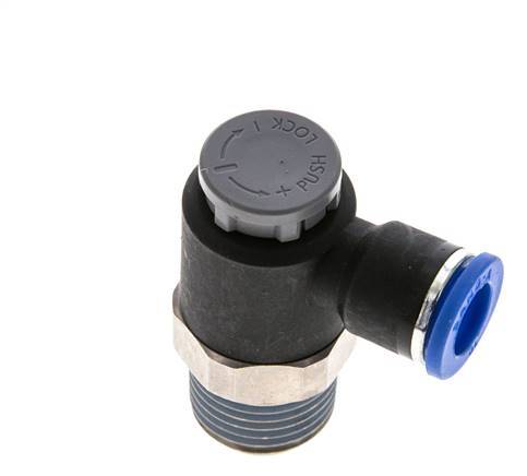 Vanne de régulation de débit Coude de sortie de compteur 10 mm - R1/2'' Laiton/ Contre-écrou PA 66