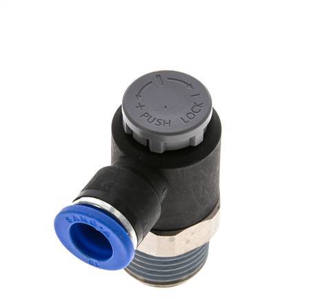 Vanne de régulation de débit Coude de sortie de compteur 10 mm - R1/2'' Laiton/ Contre-écrou PA 66
