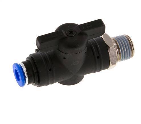 Vanne à boule droite à 2 voies 6 mm - R1/4'' plastique/laiton