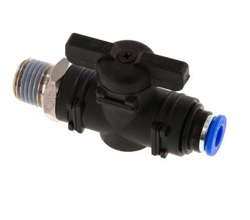 Vanne à boule droite à 2 voies 6 mm - R1/4'' plastique/laiton