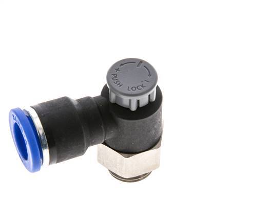 Vanne de régulation de débit Coude de sortie de compteur 10 mm - G1/4'' Laiton/ Contre-écrou PA 66