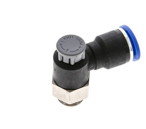 Vanne de régulation de débit Coude de sortie de compteur 10 mm - G1/4'' Laiton/ Contre-écrou PA 66