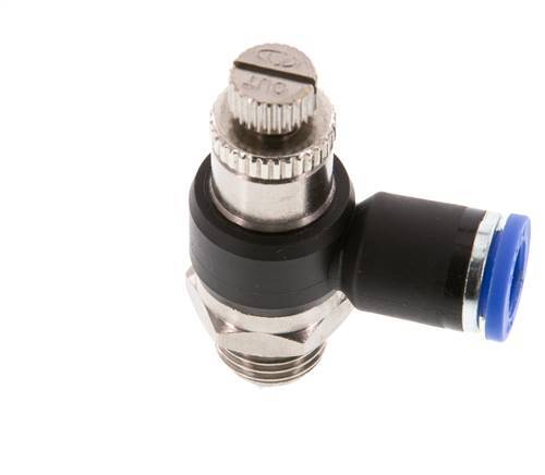 Coude de sortie du compteur du silencieux Flow Control 8 mm - G1/4'' laiton/PA 66