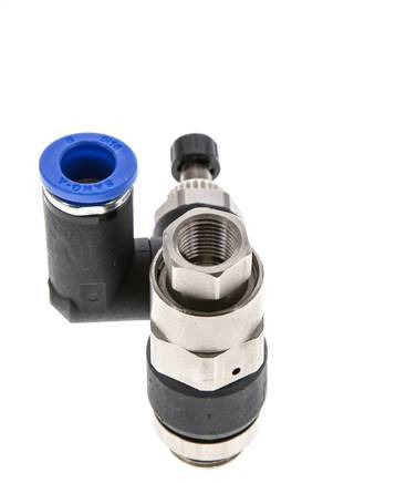 Silencieux de contrôle de débit, compteur rotatif 8 mm - G1/4''-G1/8'' laiton/PA 66 avec clapet anti-retour piloté