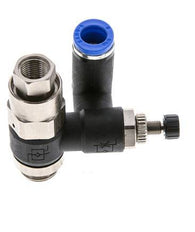 Silencieux de contrôle de débit, compteur rotatif 8 mm - G1/4''-G1/8'' laiton/PA 66 avec clapet anti-retour piloté