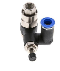 Silencieux de contrôle de débit, compteur rotatif 8 mm - G1/4''-G1/8'' laiton/PA 66 avec clapet anti-retour piloté