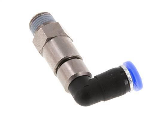 Coude 4mm & R1/8'' Joint rapide pivotant Filets mâles Push-In Laiton nickele/PBT NBR Rotatif
