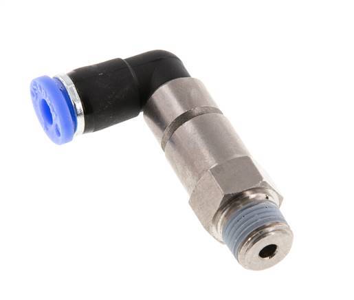 Coude 4mm & R1/8'' Joint rapide pivotant Filets mâles Push-In Laiton nickele/PBT NBR Rotatif