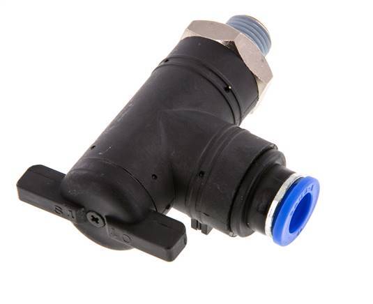 Robinet à bille coudé à 2 voies 10 mm - R1/4'' Plastique/laiton