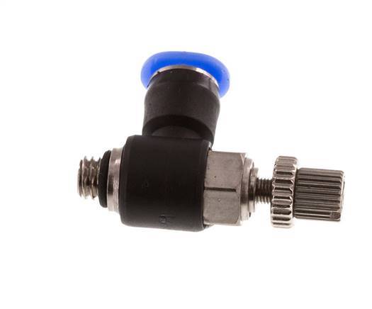 Coude de sortie de compteur du silencieux Flow Control 4 mm - M5 laiton/PBT