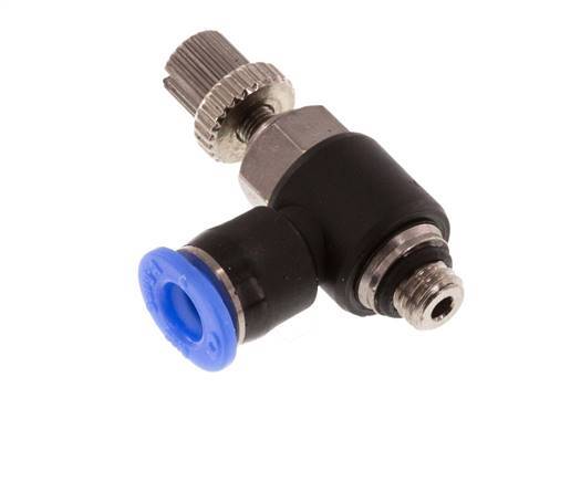 Coude de sortie de compteur du silencieux Flow Control 4 mm - M5 laiton/PBT
