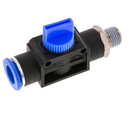 Vanne manuelle d'arrêt à 3/2 voies 12 mm - R1/4'' plastique/laiton Ventilation côté tube