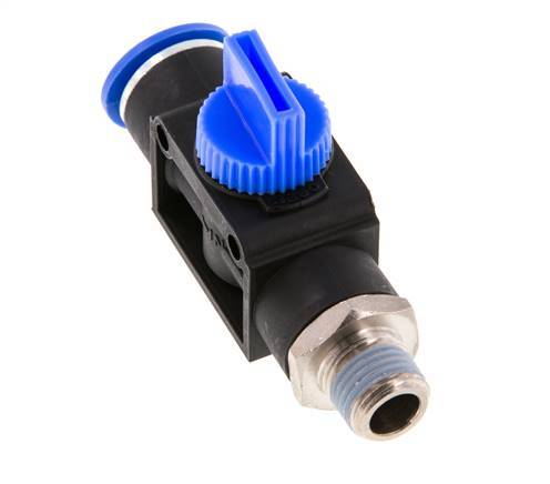 Vanne manuelle d'arrêt à 3/2 voies 12 mm - R1/4'' plastique/laiton Ventilation côté tube