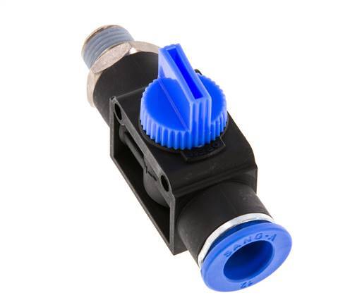 Vanne manuelle d'arrêt à 3/2 voies 12 mm - R1/4'' plastique/laiton Ventilation côté tube