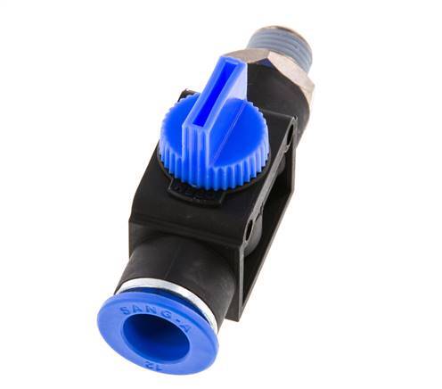 Vanne manuelle d'arrêt à 3/2 voies 12 mm - R1/4'' plastique/laiton Ventilation côté tube