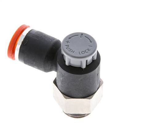 Vanne de régulation de débit Coude d'entrée 8 mm - G1/4'' Laiton/ Contre-écrou PA 66