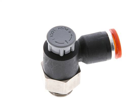 Vanne de régulation de débit Coude d'entrée 8 mm - G1/4'' Laiton/ Contre-écrou PA 66