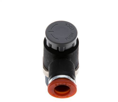 Vanne de régulation de débit Coude d'entrée 8 mm - R3/8'' Laiton/ Contre-écrou PA 66