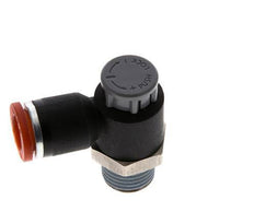 Vanne de régulation de débit Coude d'entrée 8 mm - R1/4'' Laiton/ Contre-écrou PA 66