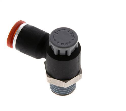 Vanne de régulation de débit Coude d'entrée 8 mm - R1/4'' Laiton/ Contre-écrou PA 66