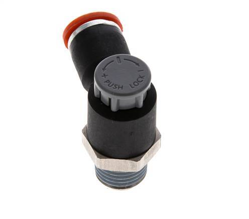 Vanne de régulation de débit Coude d'entrée 8 mm - R1/4'' Laiton/ Contre-écrou PA 66