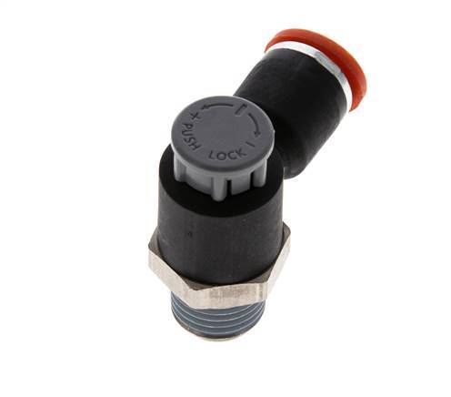 Vanne de régulation de débit Coude d'entrée 8 mm - R1/4'' Laiton/ Contre-écrou PA 66