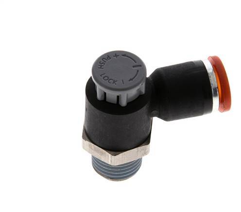 Vanne de régulation de débit Coude d'entrée 8 mm - R1/4'' Laiton/ Contre-écrou PA 66