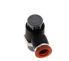 Vanne de régulation de débit Coude d'entrée 8 mm - R1/4'' Laiton/ Contre-écrou PA 66